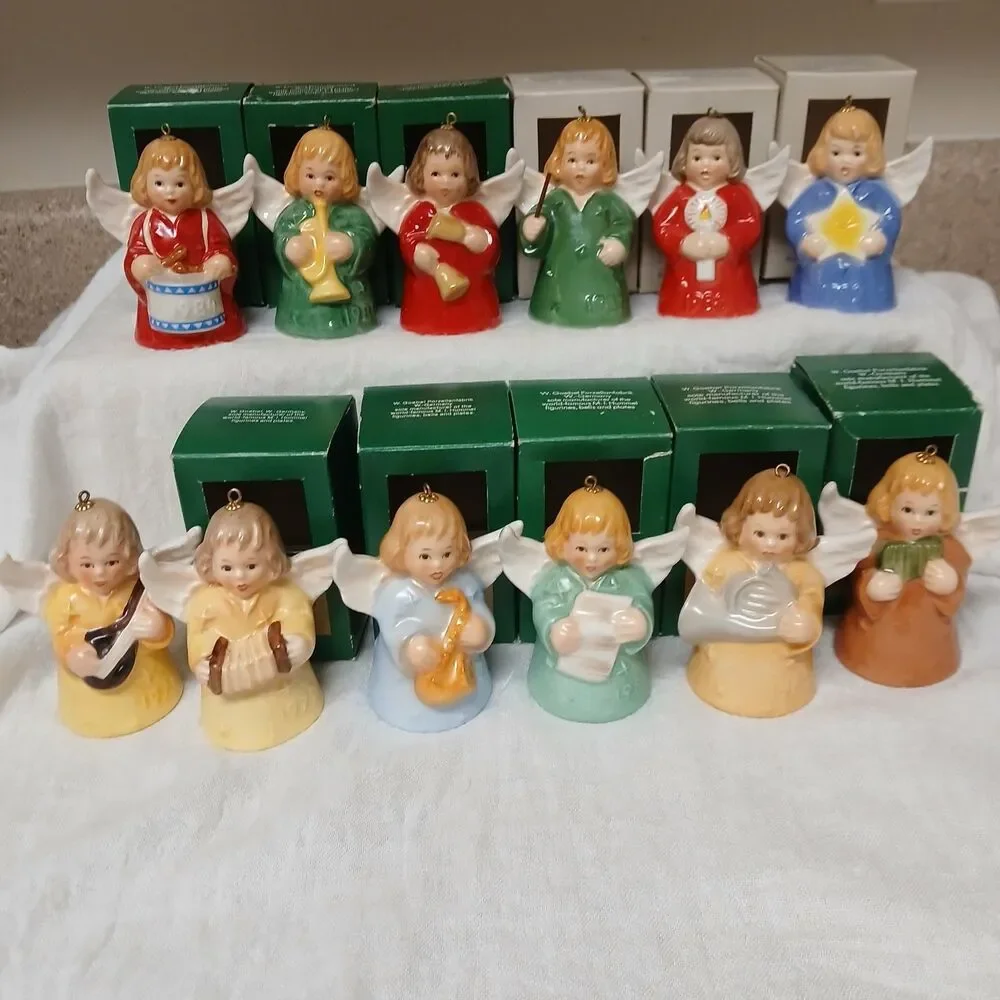 Lot Of 12 Vtg Goebel Angel Bell Ornaments  1979-1989 W/Box Plus 1977 No Box
